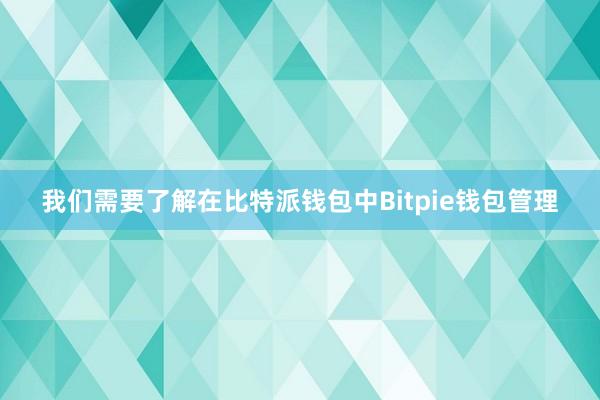 我们需要了解在比特派钱包中Bitpie钱包管理